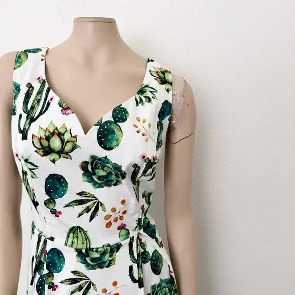 [Modcloth] Ixia Dashing Darling Succulent Cactus Retro A-Line Midi Dress Size 1X - Picture 6 of 12